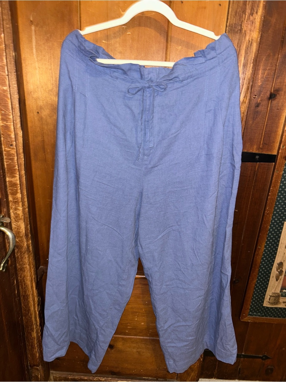 Blue Linen Casual High Waist Pant